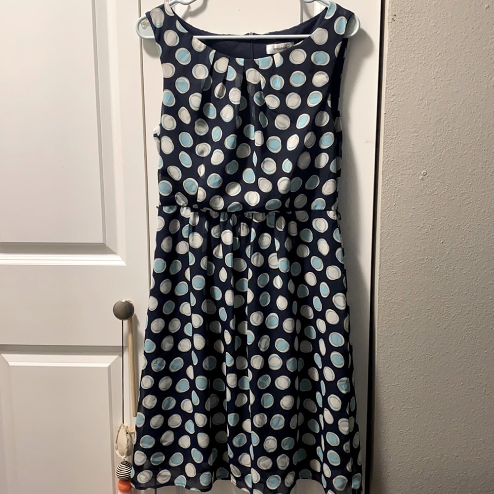 Polka dot blue and white spring dress